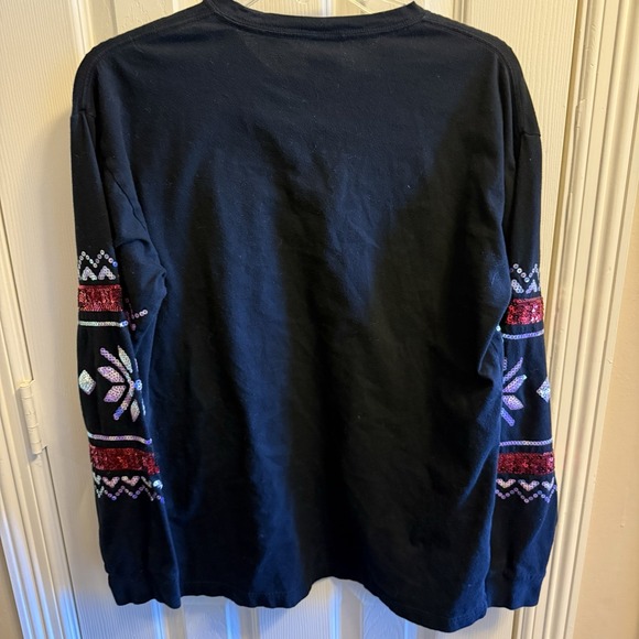 Victoria's Secret PINK Sz. Small Black Sequin Long Sleeve Christmas Shirt Bling - Picture 3 of 5
